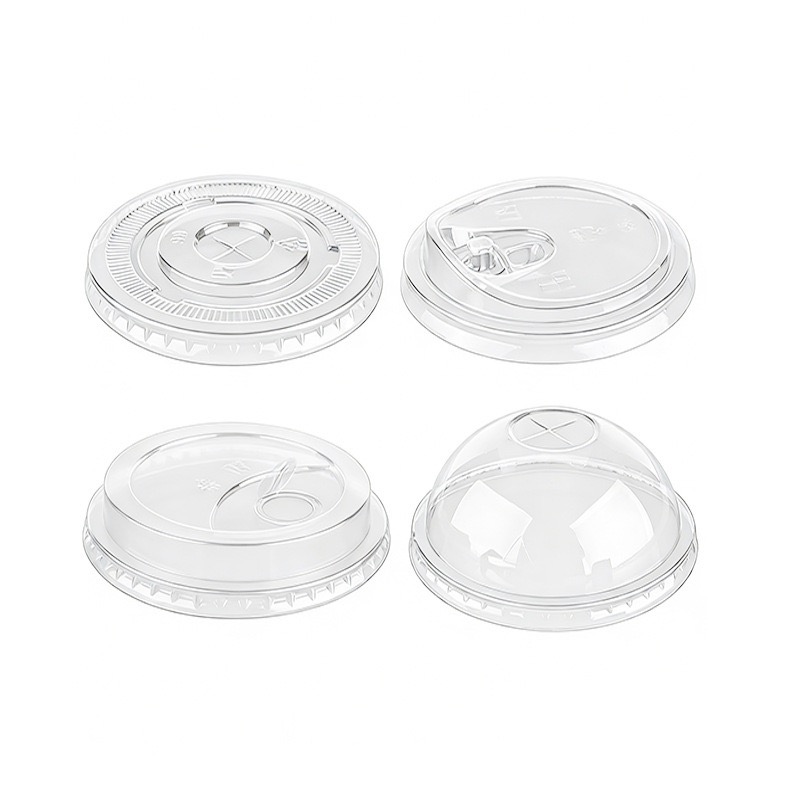 PET cup lid options including flat, high flat, dome, and strawless lids